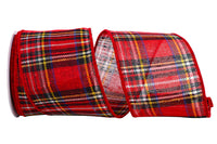 Red Plaid Wired Edge Ribbon 4 Inch for Wreaths and Bows