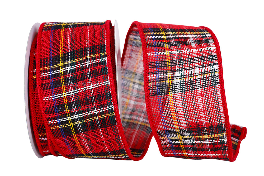 Red Plaid Wired Edge Ribbon 2-1/2 Inch for Wreaths
