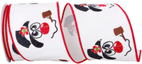 White Red 4 Inch Snowman And Pipe Embroidery Wired Edge Ribbon for Wreaths & Bows