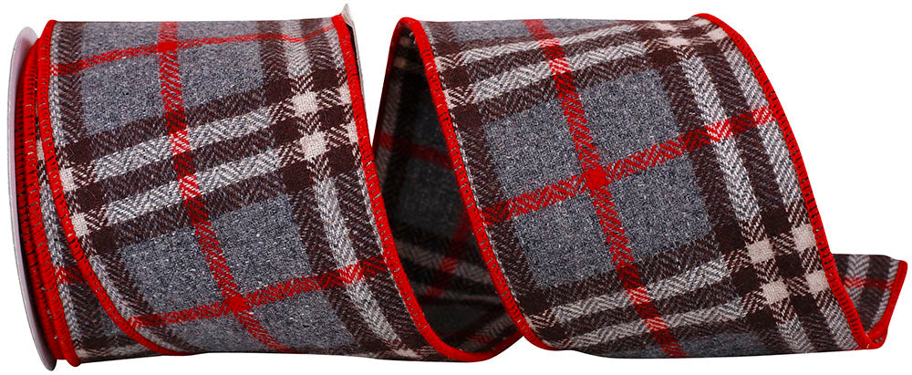 Grey Plaid Wired Edge Ribbon 4 Inch Cotton 10 Yards