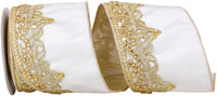 Bejeweled Sequin Trim Plush Velvet Ribbon White 4 Inch