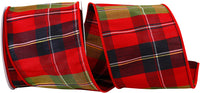 4 Inch Moss Red Dupioni Tartan Grand Plaid Wired Edge Ribbon