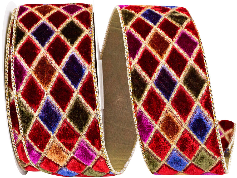 Wine Diamond Velvet Jewel Deluxe Wired Edge Ribbon 2-1/2 Inch
