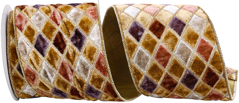 Taupe 4 Inch Diamond Velvet Jewel Deluxe Wired Edge Ribbon for Wreaths & Bows