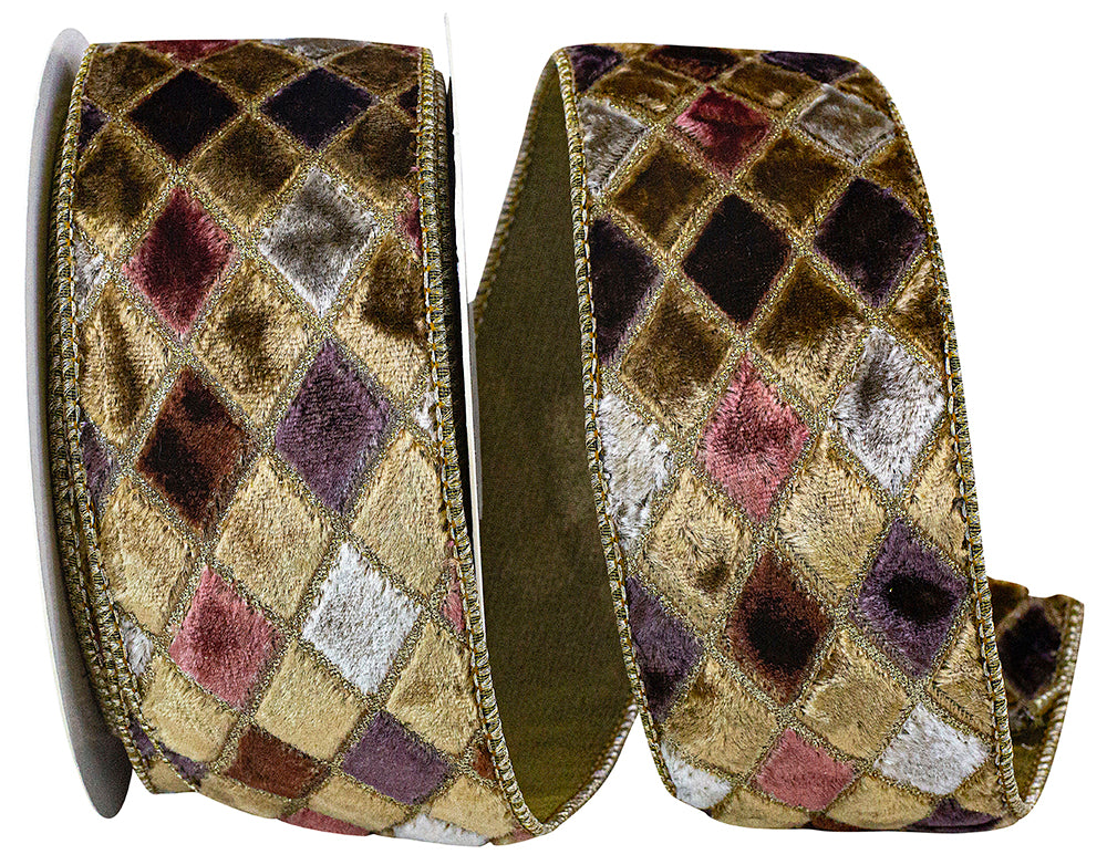 Taupe 2-1 2 Inch Diamond Velvet Jewel Deluxe Wired Edge Ribbon for Wreaths & Bows
