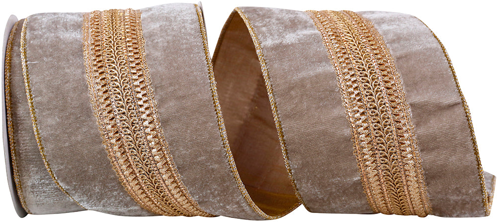 Grey 4 Inch Regal Trim Plush Velvet Wired Edge Ribbon for Wreaths & Bows