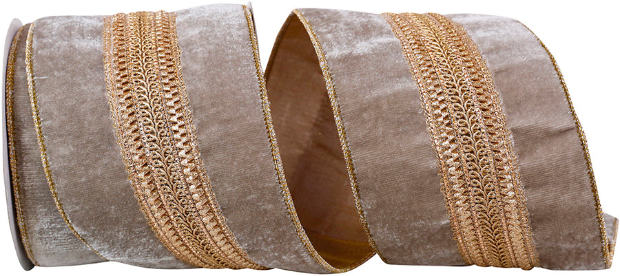 Grey 4 Inch Regal Trim Plush Velvet Wired Edge Ribbon for Wreaths & Bows