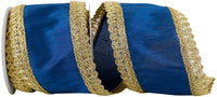 Blue 4 Inch Regal Trim Edge Dupioni Wired Edge Ribbon for Wreaths & Bows