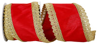 Red 4 Inch Regal Trim Edge Dupioni Wired Edge Ribbon for Wreaths & Bows