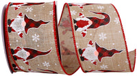 Gnome Wave Linen Wired Edge Ribbon Natural Red 2-1/2 Inch