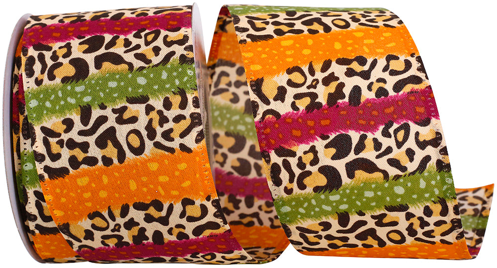 Orange 2-1 2 Inch Cheetah Exotic Stripe Wired Edge Ribbon for Wreaths & Bows