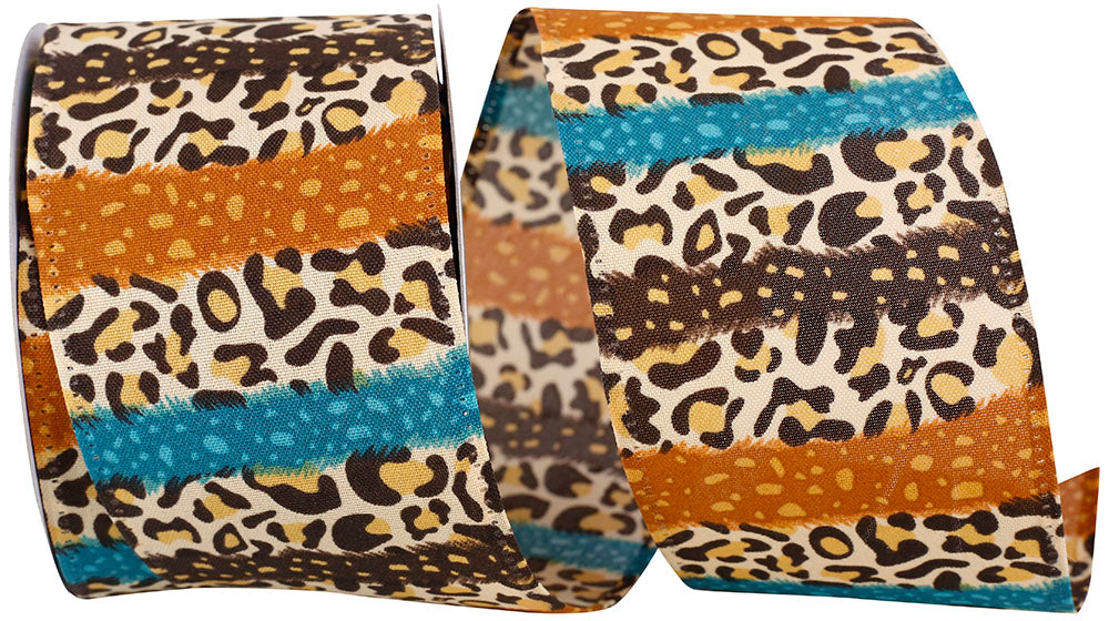 Brown 2-1 2 Inch Cheetah Exotic Stripe Wired Edge Ribbon for Wreaths & Bows