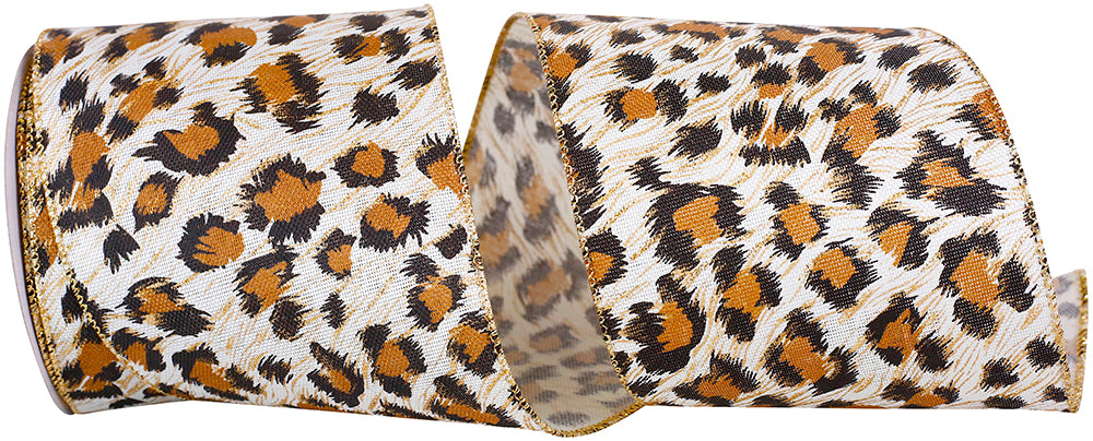 Multi 4 Inch Cheetah Sparkle Linen Wired Edge Ribbon for Wreaths & Bows