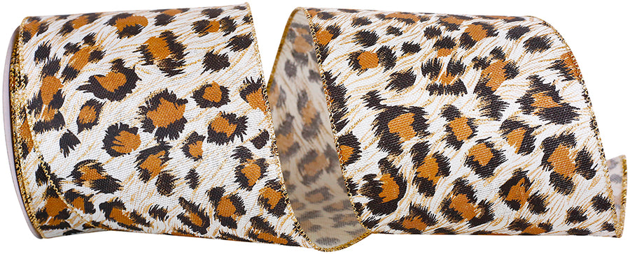 Multi 4 Inch Cheetah Sparkle Linen Wired Edge Ribbon for Wreaths & Bows