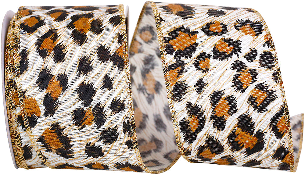 Multi 2-1 2 Inch Cheetah Sparkle Linen Wired Edge Ribbon for Wreaths & Bows