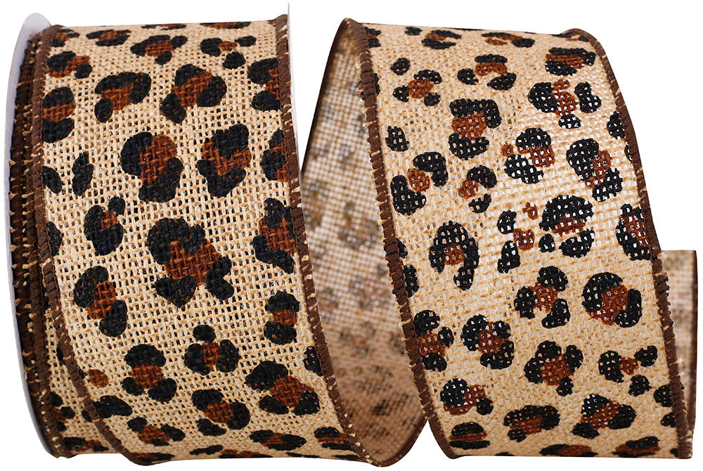 Cheetah Hopsack Wired Edge Ribbon Natural 2-1/2 Inch