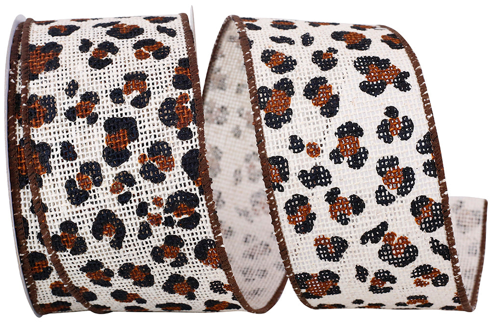 Cheetah Hopsack Wired Edge Ribbon Ivory 2-1/2 Inch