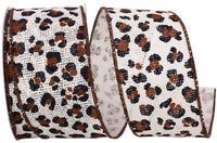 Cheetah Hopsack Wired Edge Ribbon Ivory 2-1/2 Inch