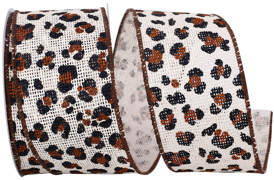 Cheetah Hopsack Wired Edge Ribbon Ivory 2-1/2 Inch