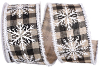 Natural Black 2-1 2 Inch Snowflake Natural Check Frizette Wired Edge Ribbon for Wreaths & Bows