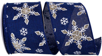 Navy Silver 2-1 2 Inch Snowflake Silver Sparkle Linen Wired Edge Ribbon for Wreaths & Bows