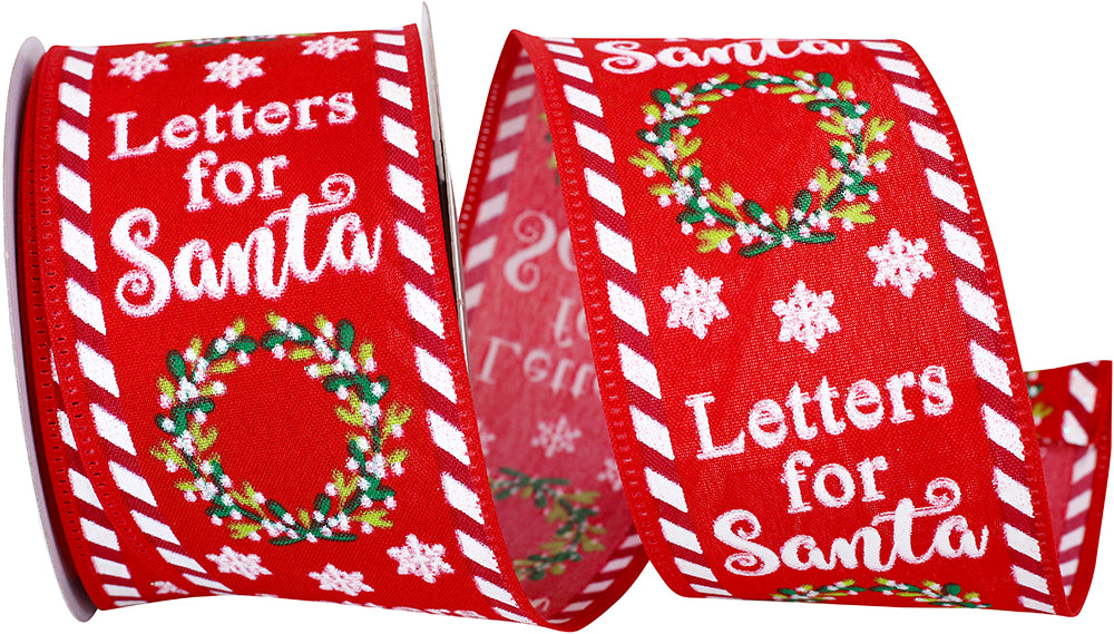 Red White 2-1 2 Inch Letters For Santa Wired Edge Ribbon for Wreaths & Bows