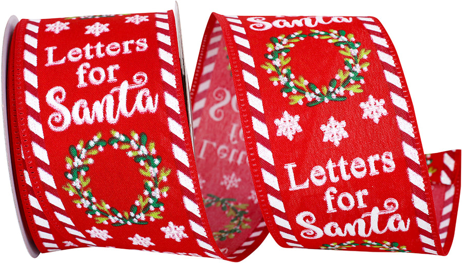 Red White 2-1 2 Inch Letters For Santa Wired Edge Ribbon for Wreaths & Bows