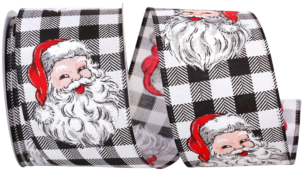 Gingham Wired Edge Ribbon Black White 2-1/2 Inch 10 Yards