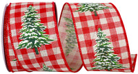 Gingham Wired Edge Ribbon Natural Red 2-1/2 Inch