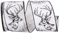 Black White 2-1 2 Inch Deer Antler Monochrome Muslin Wired Edge Ribbon for Wreaths & Bows