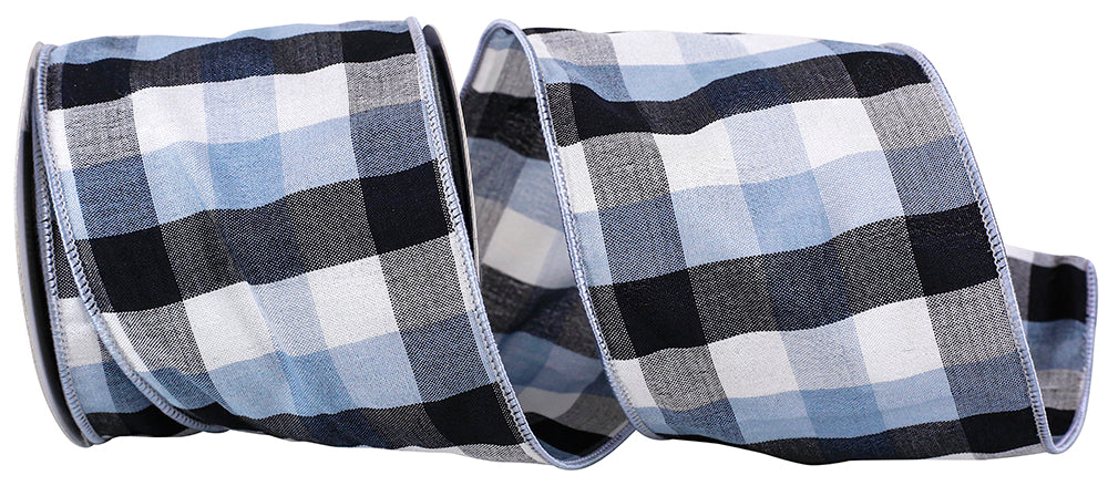 Blue Gingham Wired Edge Ribbon 4 Inch for Wreaths