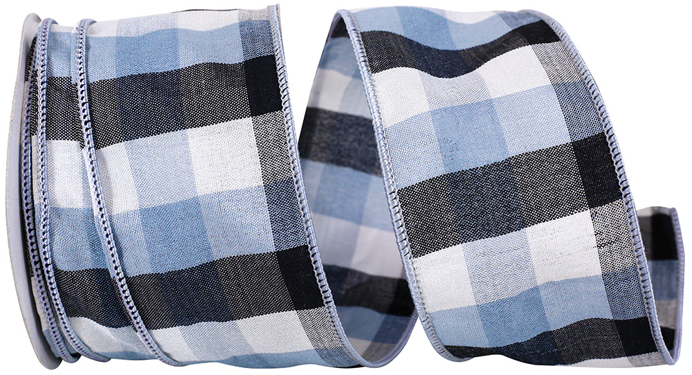 Blue Check Gingham Wired Edge Ribbon 2-1/2 Inch for Bows