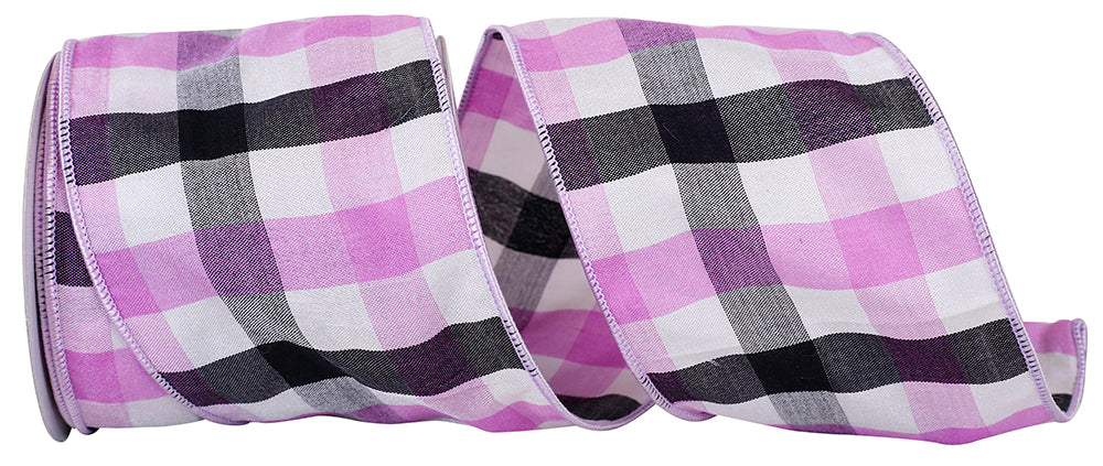 Lavender 4 Inch Wired Edge Check Gingham Ribbon