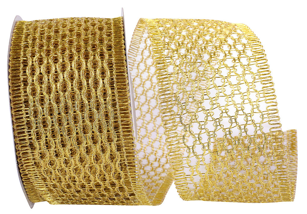 Gold 2-1/2 Inch Chain Link Wired Edge Ribbon for Wreaths