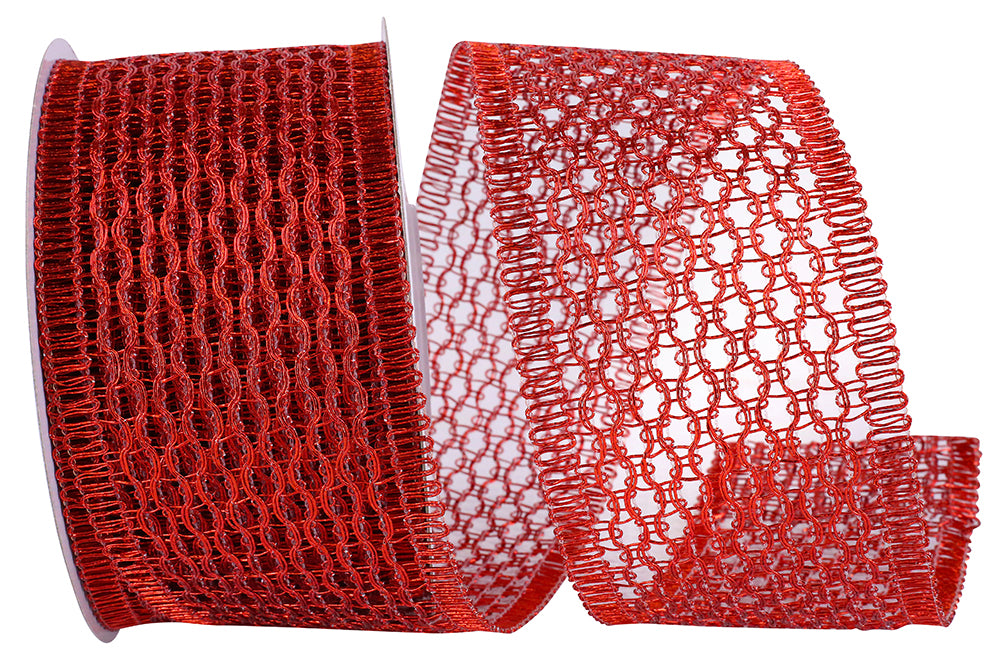 Red 2-1/2 Inch Wired Edge Chain Link Trimming Ribbon