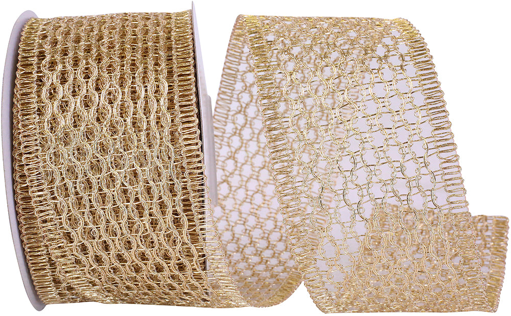Platinum Wired Edge Ribbon 2-1/2 Inch Chain Link Trimming