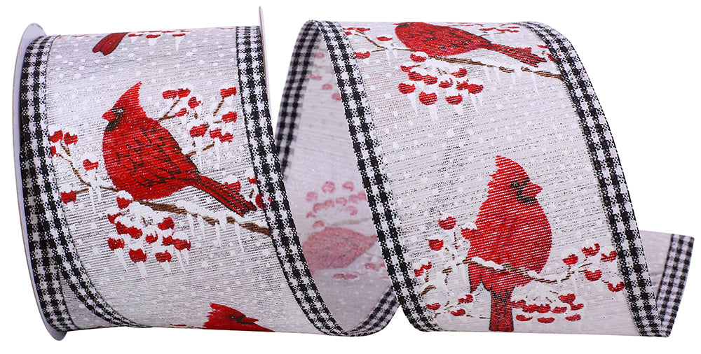 Silver Cardinal Holly Gingham Check Wired Edge Ribbon 2-1/2 Inch