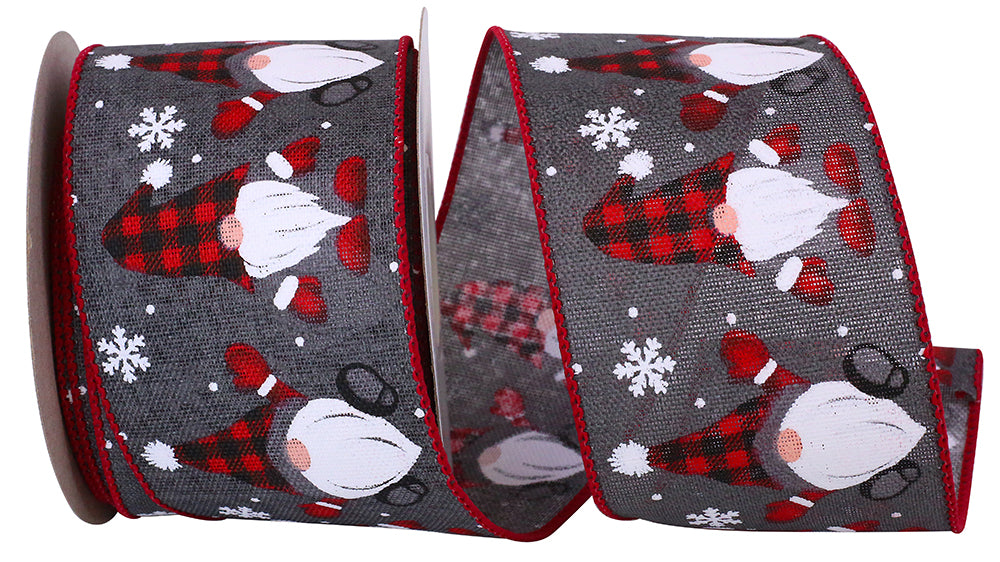 Grey 2-1 2 Inch Gnome Snowflake Linen Holiday Wired Edge Ribbon Rd for Wreaths & Bows