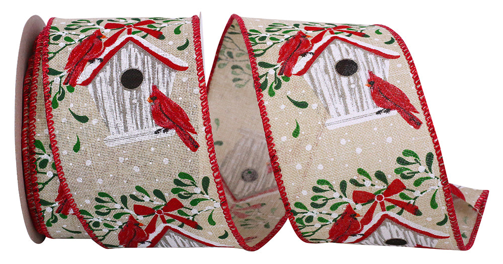 Cardinal Birdhouse Natural Red 2-1/2 Inch Wired Edge Ribbon