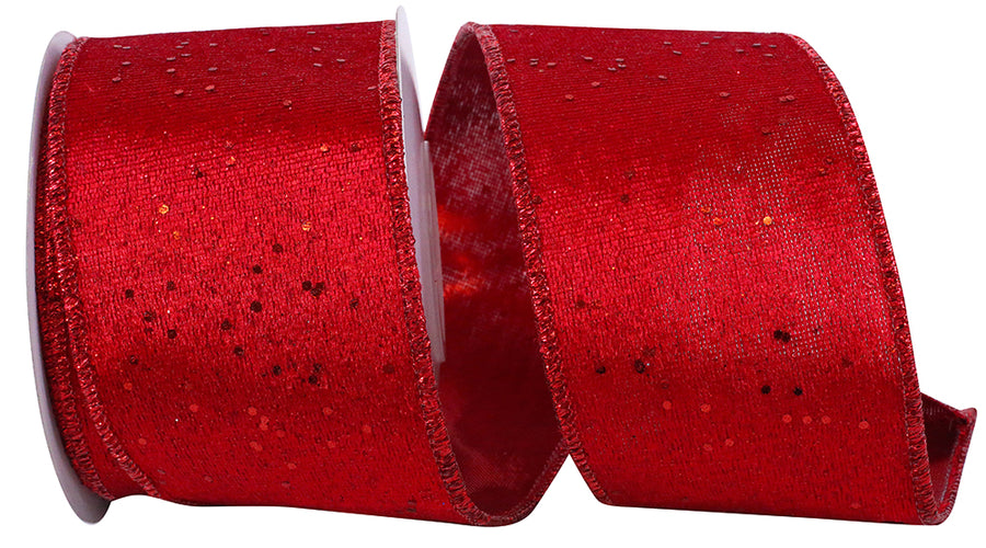 Red Velvet Plush Glitter Dots Ribbon 2-1/2 Inch 10 Yards