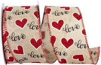 Glitter Hearts Love Ribbon Natural Red 2-1/2 Inch Wired Edge