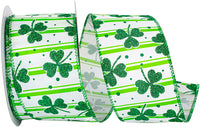 White 2-1/2 Inch Wired Edge Clover Glitter Stripes Ribbon