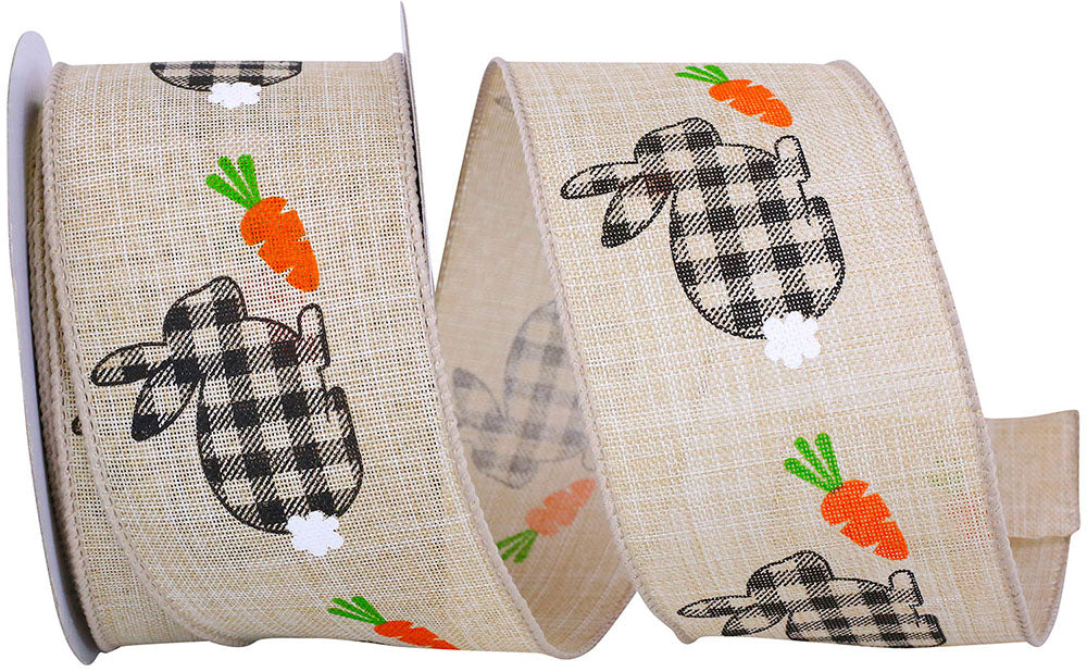 Natural Bunny Gingham Linen Wired Edge Ribbon 2-1/2 Inch