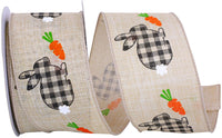 Natural Bunny Gingham Linen Wired Edge Ribbon 2-1/2 Inch