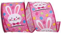 Pink 2-1 2 Inch Bunny Face Multi Egg Wired Edge Ribbon for Wreaths & Bows
