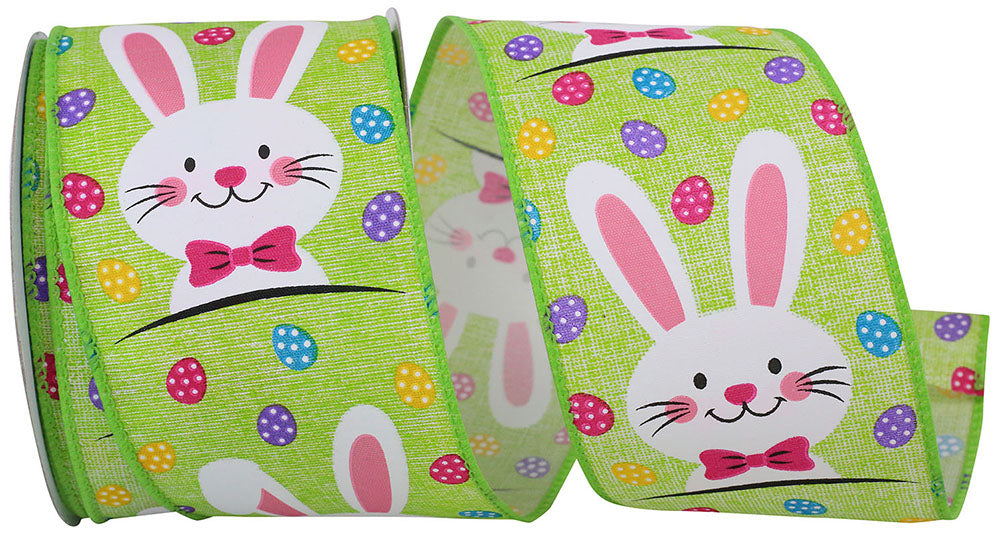 Lime 2-1 2 Inch Bunny Face Multi Egg Wired Edge Ribbon for Wreaths & Bows