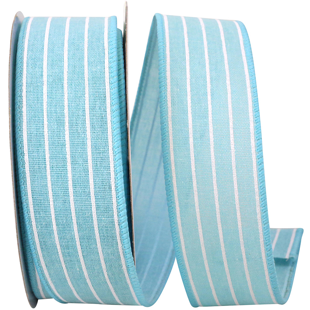 Light 1-1 2 Inch Pin Stripe Linen Wired Edge Ribbon for Wreaths & Bows