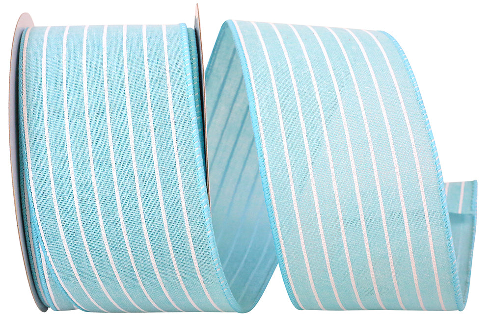 Light 2-1 2 Inch Pin Stripe Linen Wired Edge Ribbon for Wreaths & Bows