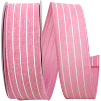 Pink 1-1 2 Inch Pin Stripe Linen Wired Edge Ribbon for Wreaths & Bows