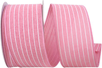 Pink 2-1 2 Inch Pin Stripe Linen Wired Edge Ribbon for Wreaths & Bows